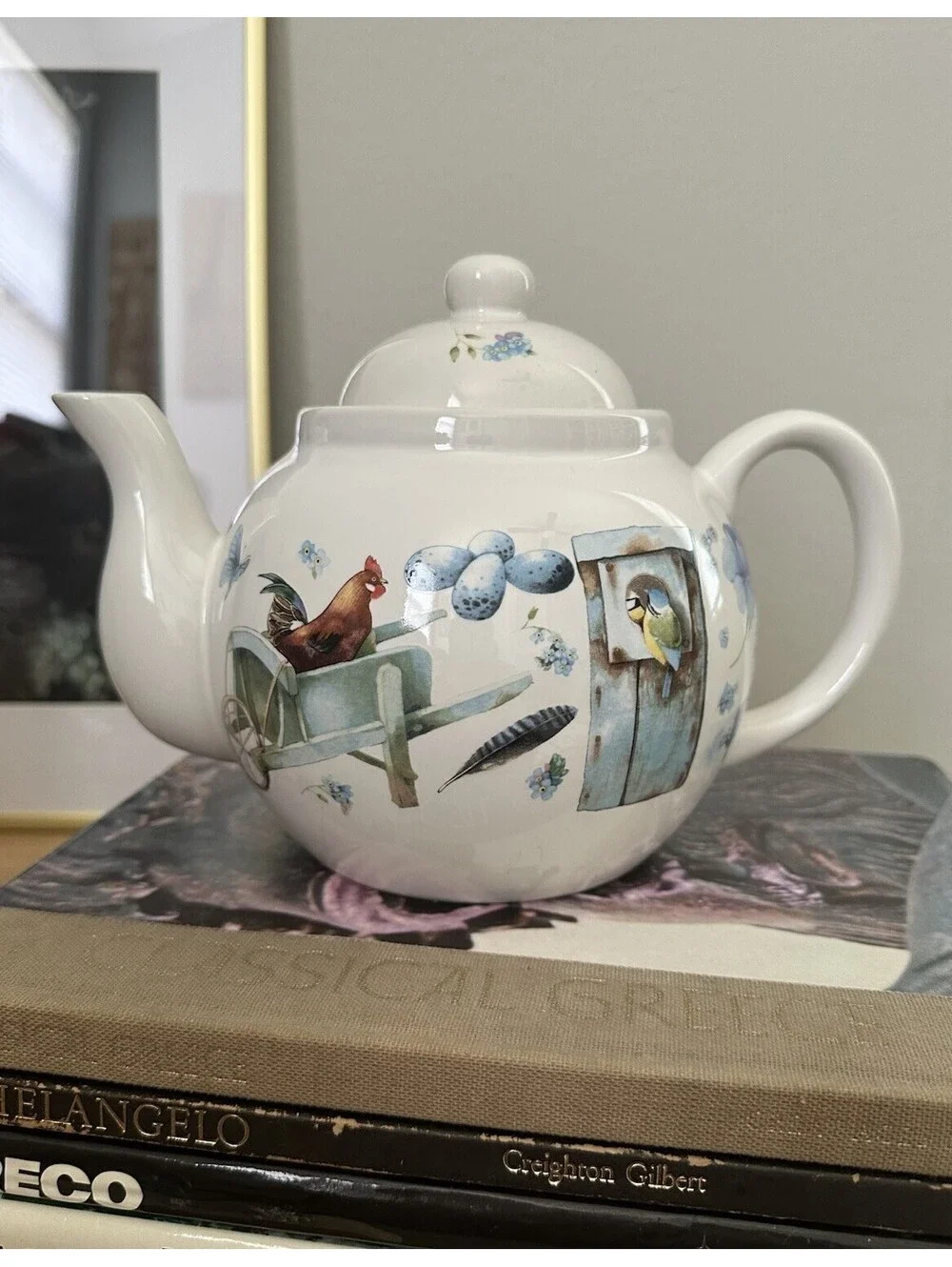 Vintage Hallmark Blue Skies Birds Cottagecore Teapot  Marjolein Bastin 1995